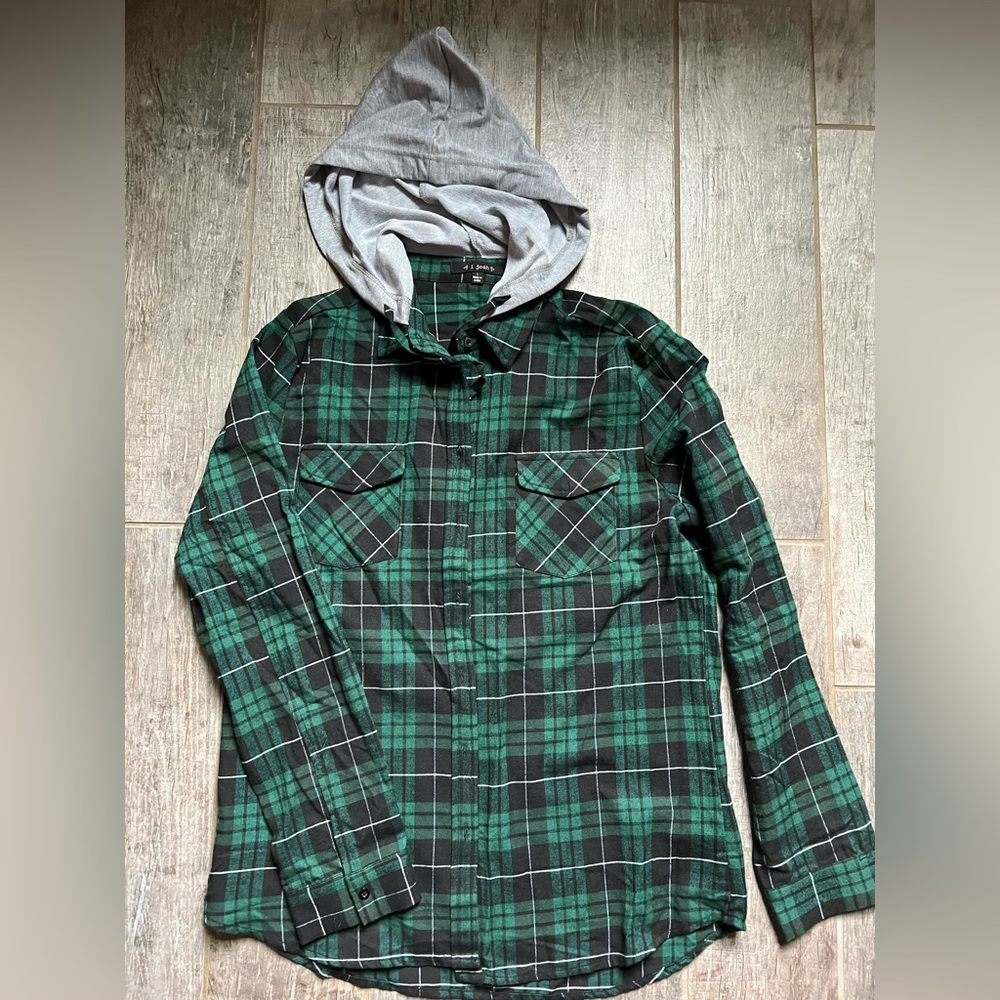 Plaid hooded button up